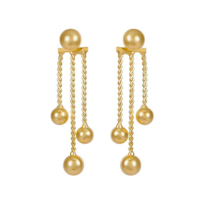 sengpan 2024 New Golden Pea Tassel Drop Earrings For Woman Korean Fashion Jewelry Party Neo Gothic Girls Unusual Ear Accessories