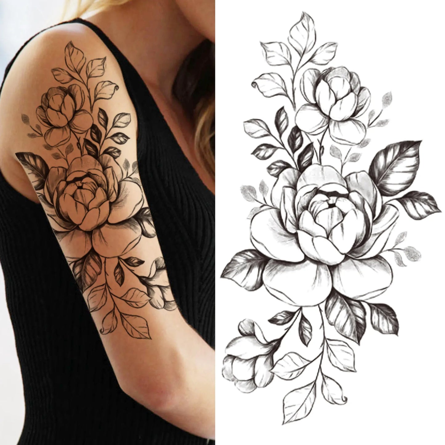 sengpan Death Skull Flower Temporary Tattoo For Women Girls Snake Bird Peony Tattoo Sticker Black Fake Blossom Sexy Tatoo Transfer Adult