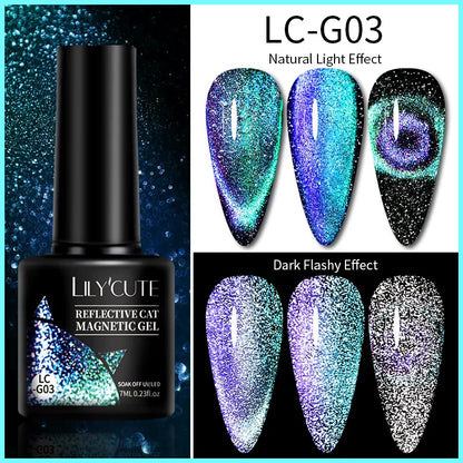 sengpan  7ML 2 IN 1 Water Light Cat Magnetic Top Coat Sparkling Glass Bead Magnetic Gel Nail Polish Semi Permanent UV Gel Polish