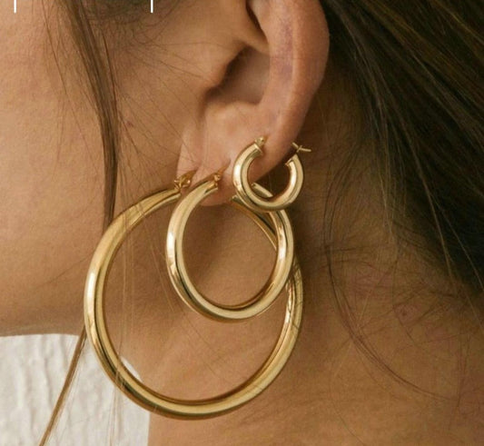 sengpan 22mm 29mm 50mm Huggie earrings Thick Gold Filled Brass Hoop Earrings Big large metal smooth earring Ladies Minimalist Jewelry