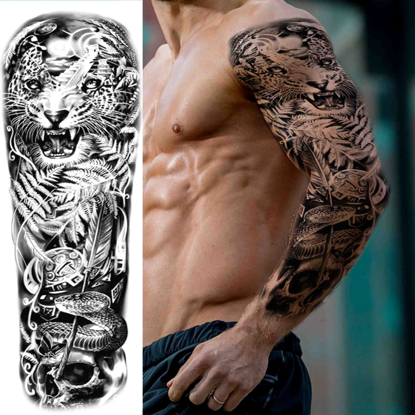 sengpan western jewelry for women Sexy Wolf Full Flower Arm Temporary Tattoo Stickers For Men Body Art Sleeve Tattoo Decals Girl Women Waterproof Tatoo Fox Legs