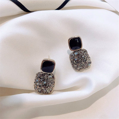 sengpan gifts for her Silver Needle Purple Retro Square Rhinestone Dripping Oil New Trendy Temperament Net Red Earrings Women's Jewelry Brincos