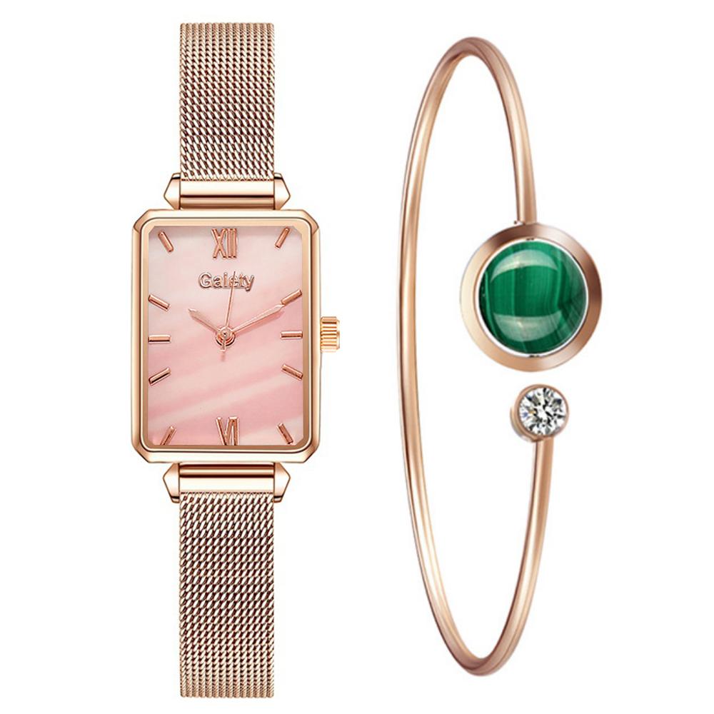 sengpan Christmas wishlist  Gaiety Brand Women Watches Fashion Square Ladies Quartz Watch Bracelet Set Green Dial Simple Rose Gold Mesh Luxury Women Watches