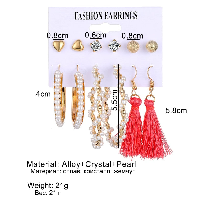 sengpan jewelry gifts for women hot sale new Vintage Women Drop Earrings Set Bohemia Acrylic Tassel Pearl Alloy Long Pendant Earrings Geometric Jewelry Party Gift