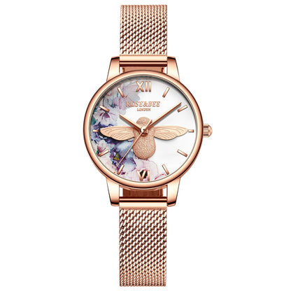 sengpan Christmas gifts ideas 1 Set Bracelet Watch Women Quartz Fashion Little Bee Dial Watches Waterproof Stainless Steel Mesh Band Ladies Wristwatch Gifts