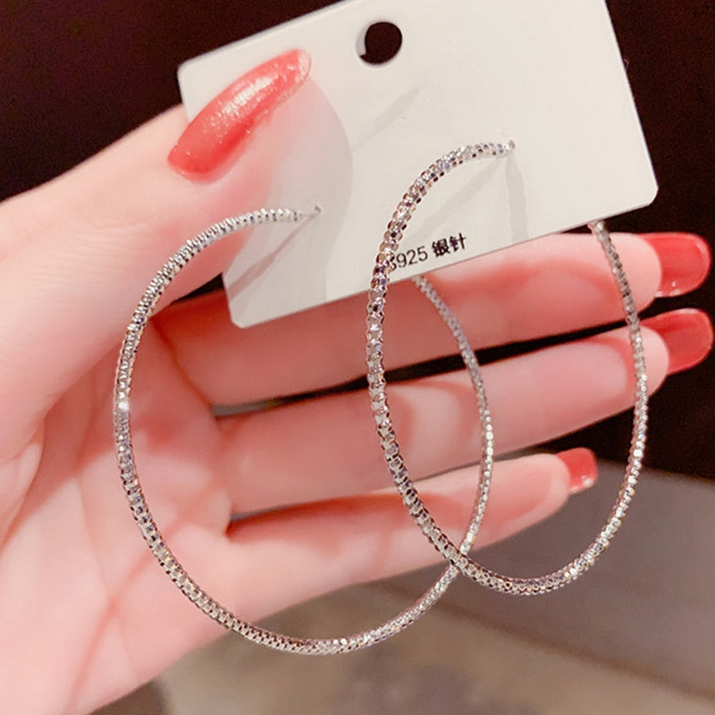 sengpan bridal jewelry set for wedding Exaggerated Big Hoop Earrings For Women Large Circle Shiny Rhinestone Earring Bride Wedding Party Temperament Jewelry Gift