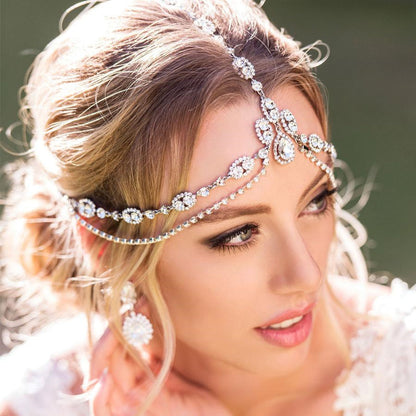 sengpan bridal jewelry set for wedding Crystal Forehead Headband Wedding Bridal Hair Chain Headpiece for Women Rhinestone Waterdrop Head Chain Headwear Hair Jewelry