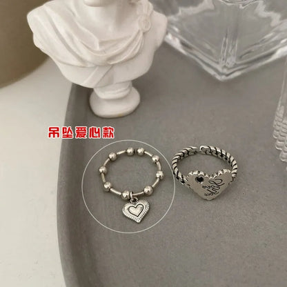 Lianfudai 925 Sterling Silver New Simple Design Rings Heart Tassel Shape Retro Distressed Opening Handmade Ring Fashion Fine Jewelry