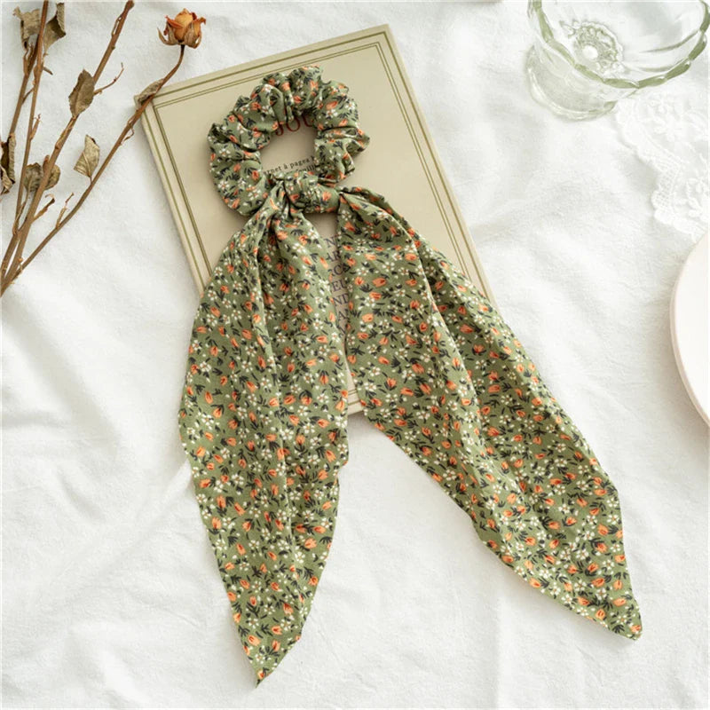 sengpan New Fashion Print Bow Scrunchies Hair Ribbon For Women Elastic Hair Band Girls Horsetail Hair Ties Hair Accessories