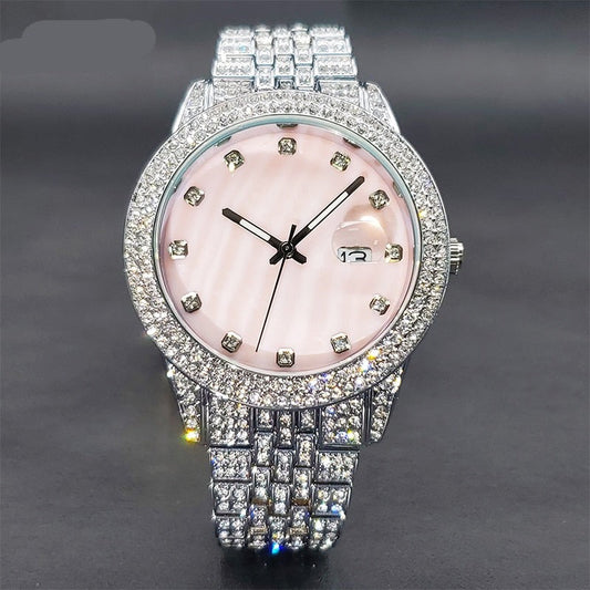 sengpan Disaster Prevention Jewelry Relogio Feminino Elegant Diamond Bling Pink Watch For Women Geneva Luxury Unique Pearl Dial Dress Watches