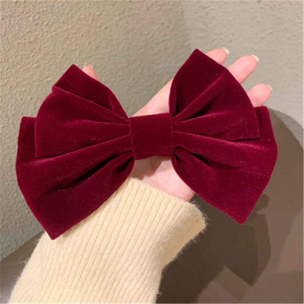 sengpan Women Girl Big Bow knot Tie Barrette Hair clips Hairpins Bands Velvet Fashion Korean Lady Head wear Accessories Wholesale Gifts