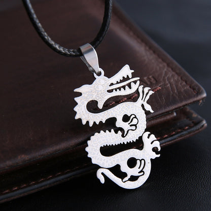 sengpan father's day gifts Men Punk Dragon Stainless Steel Necklace New Fashion Leather Chain Animal Dragon Pendant Necklace Trendy Male Jewelry Gift