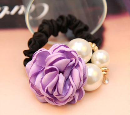 sengpan Women Girl Hair Ties Elastic Bands Plaid Pearl Bow Knot Scrunchies Korean Head Accessories Wholesale Lady Office