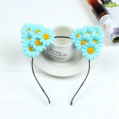 sengpan Boho Chic Daisy Girls Headbands Women Solid Embroidery Flower Hair Bands Kids Candy Chrysanthemum Headwear Hair Accessories