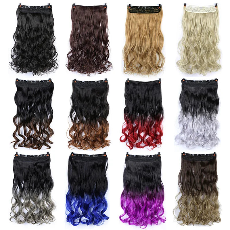 sengpan  24inche 5Clip Long Straight Hair Gradient Straight Hair Synthesis Hair Extension High Temperature Women Hair Extension