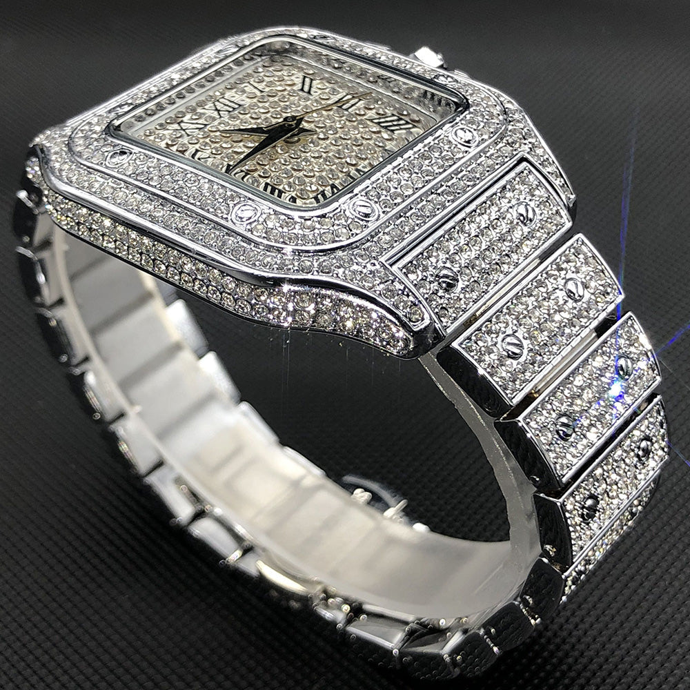 sengpan jewelry for men hot sale new Iced Out Square Men Watches Top Brand Luxury Full Diamond Hip Hop Watch Fashion Unltra Thin Wristwatch Male Jewelry