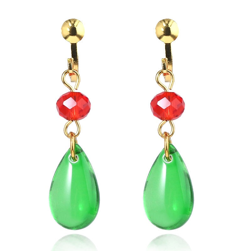 sengpan Moving Castle Earrings Howl Drop-Shaped Green Crystal Clip Earrings for Women Jewelry Temperament Accessories Gift