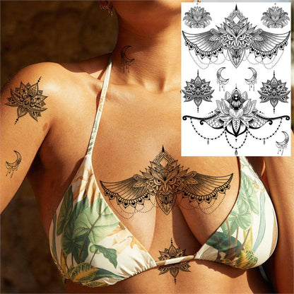 sengpan western jewelry for women Black Henna Lace Temporary Tattoos Sticker For WOmen Butterfly Moth Mehndi Flower Fake Tatoo Sticker Feather Flora Tatoo