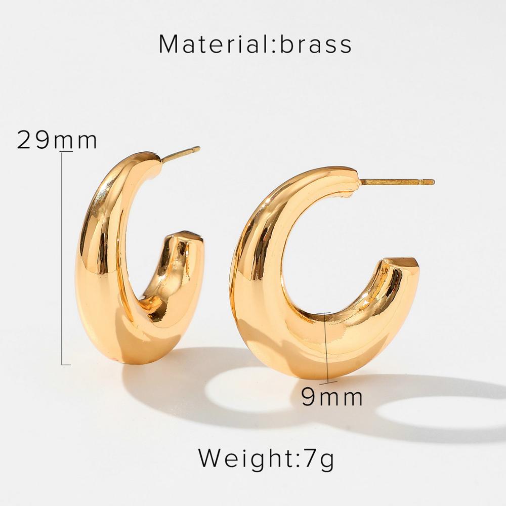 sengpan INS Gold Color Brass Hoop Huggies Earrings Small Large Circle Hoops CC Shape Statement Earrings Women Girls Unique Metal Jewelry