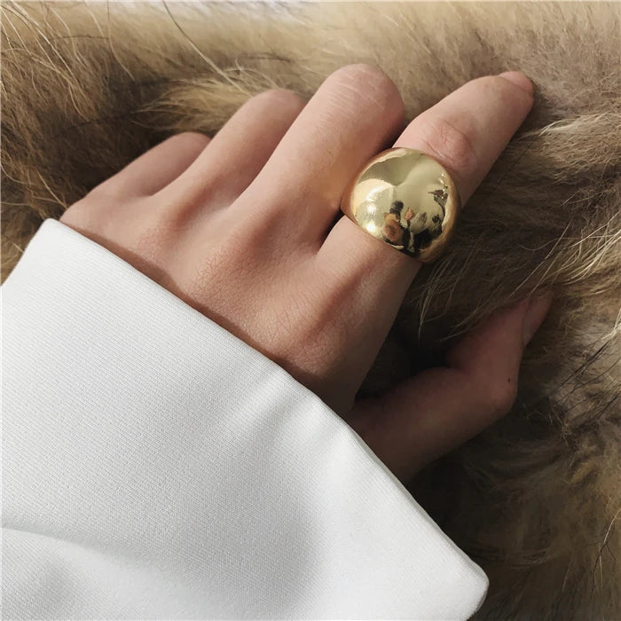 sengpan  NEW Exaggeration Punk Water Droplets Distortion Irregular Wide Version Gold Color Ring For Women Party Jewelry