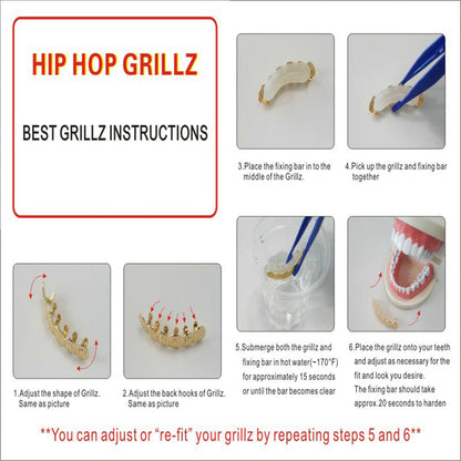 Lianfudai Graduation Gift Back to School New Hip Hop Gold Teeth Grillz Top Crystal Grills Dental Mouth Punk Teeth Caps Cosplay Party Tooth Rapper Funny Jewelry Gift