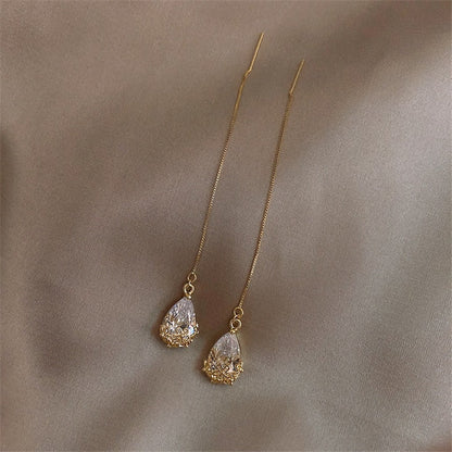 sengpan christmas wishlist valentines day gifts for her hot sale new Korean Fashion Zircon Gold Long Pendant Earrings for Women Simple Temperament Crystal Statement Earrings New Jewelry Accessories