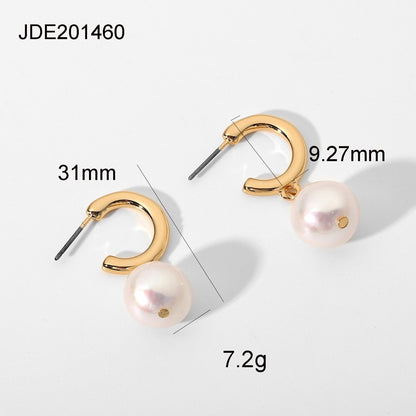 sengpan Elegant Classic Freshwater Pearl Pendant Drop Earrings For Women Gold Color C Shape Stud Earrings Party Jewelry