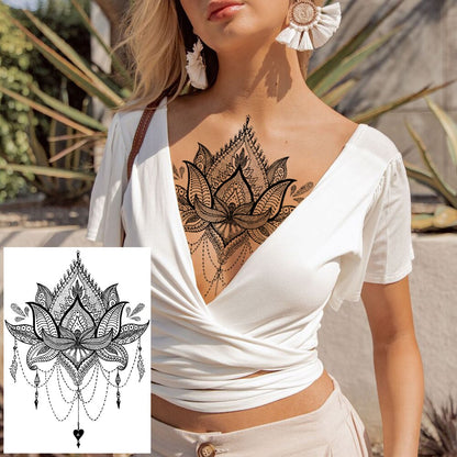 sengpan western jewelry for women Black Henna Lace Temporary Tattoos Sticker For WOmen Butterfly Moth Mehndi Flower Fake Tatoo Sticker Feather Flora Tatoo