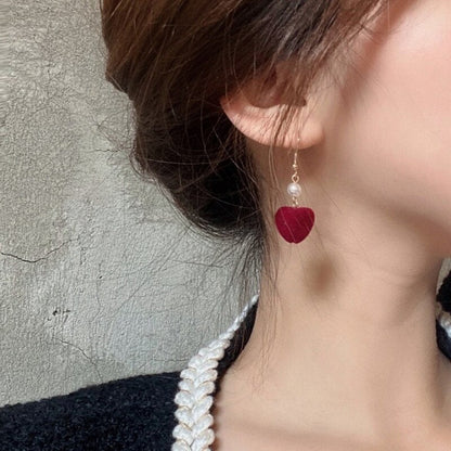 sengpan Christmas gifts ideas Red Style Charm Circle Pearl Drop Earrings Love Heart Bow Earrings For Women Girls Party Gift Korean Fashion Wedding Jewelry