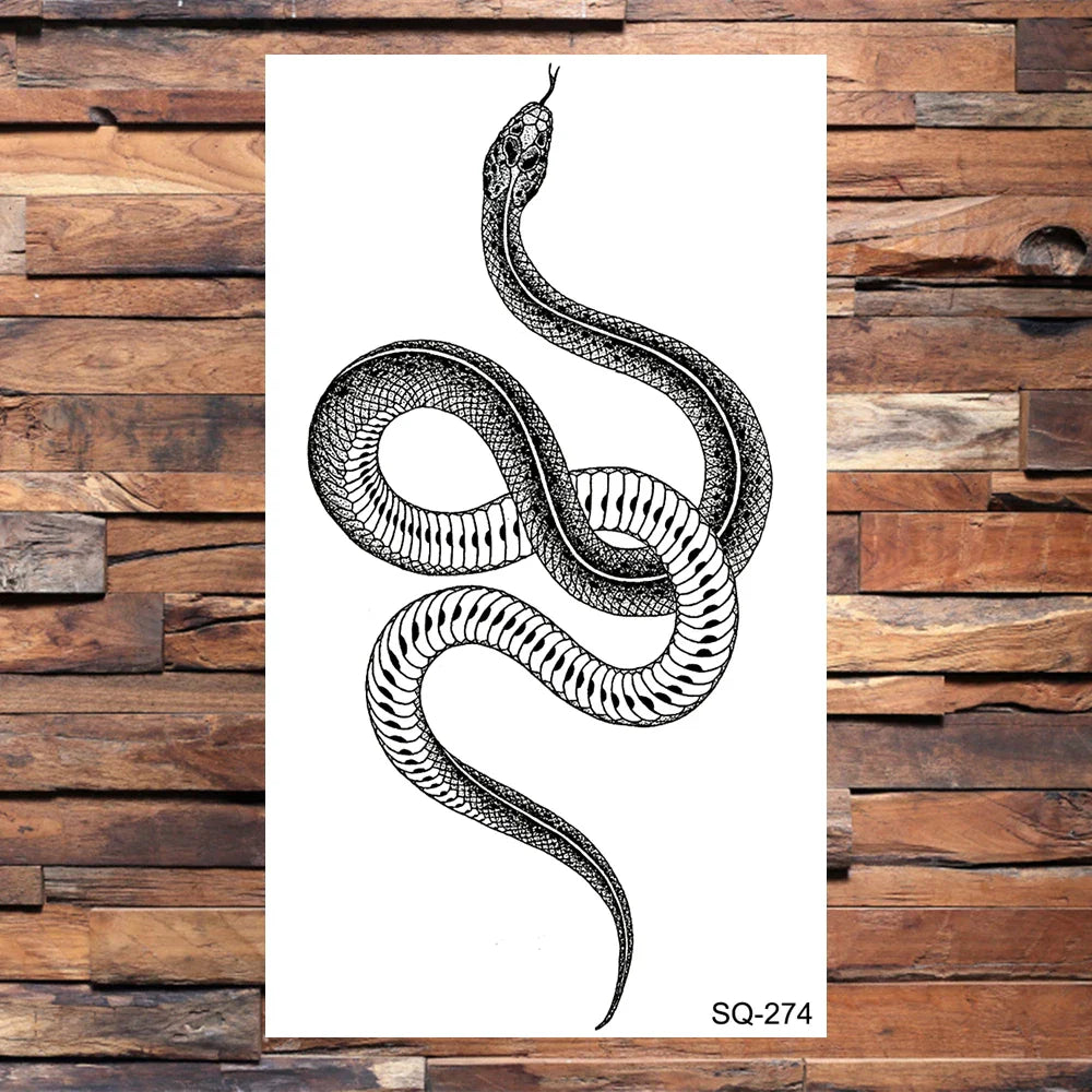 sengpan Black Star Snake Temporary Tattoos For Women Men Realistic Moon Serpent Waterproof Fake Tattoo Sticker Hand Neck Tatoos Small