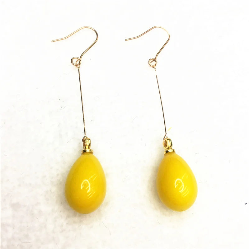 sengpan Unique design yellow baking paint glass 9*13mm long earrings fashion women party dangle eardrop jewelry B1800