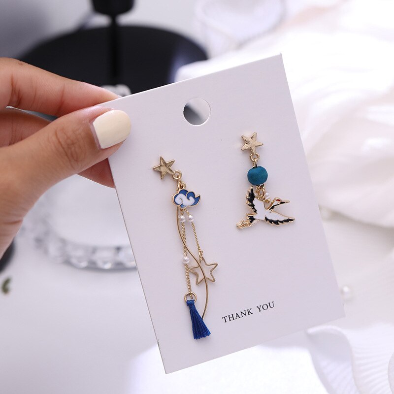 sengpan Christmas wishlist Korean New Sweet Geometric Drop Earrings For Women Cute Cat Rabbit Star Moon Asymmetrical Dangle Earrings Gift For Girls Jewelry