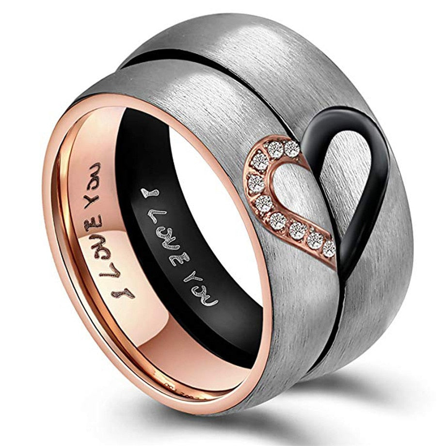 sengpan Christmas wishlist Rose Gold/Black Color Heart Couple Rings Stainless Steel Couples Lovers Love Promise Ring For Men Women Jewelry Dropshipping