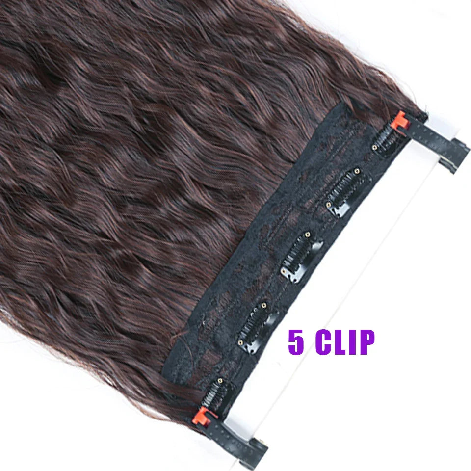 sengpan Synthetic Curly Hair 24 Inches 5 Clip-on Hair Extension Wig Wavy Hairstyle Natural Curly Hair Straight Hair Women