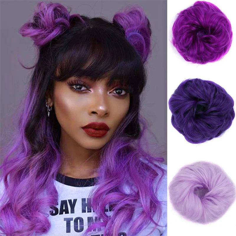 sengpan Synthetic Elastic Hair Scrunchie Chignon Donut Roller Bun Wig Curly Clip in Hair Ponytails Extensions Many colors