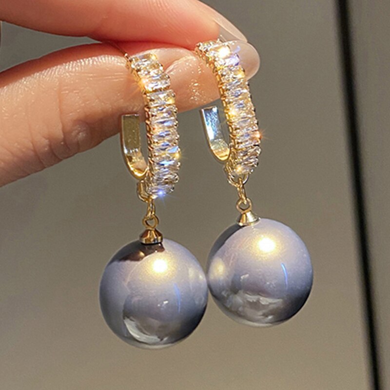 sengpan Christmas gifts ideas New Korean Style White Pearl Drop Earrings for Women Shiny Rhinestone Temperament Earring Wedding Party Engagement Jewelry