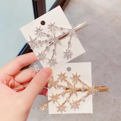 Lianfudai New Women Luxury Elegant Shining Full Stars Silver Gold Hair Clips Sweet Hair Ornament Headband Hairpin Fashion Hair Accessories