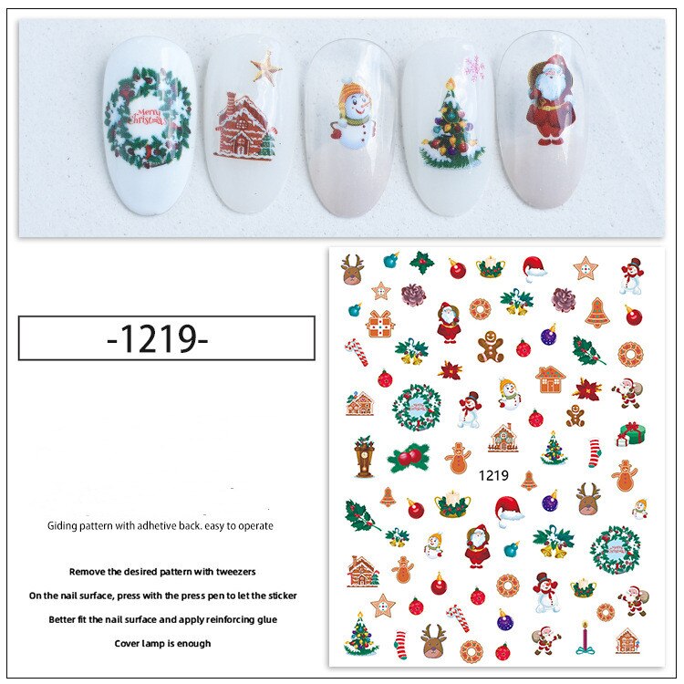 sengpan New Christmas Nail Slider Santa Elk Snowman  New Year Nail Design Big Size Full Cover Water Nail Transfer Cartoon Winter Decal