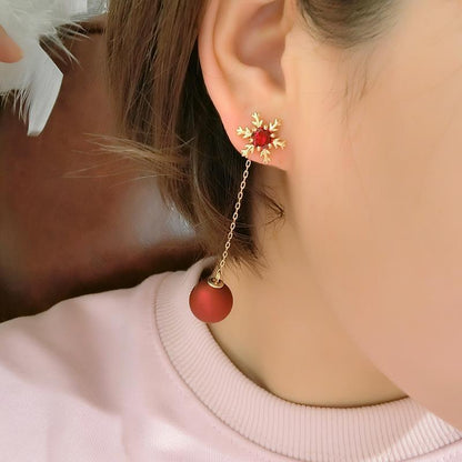 sengpan Christmas gifts ideas Fashion Christmas Red Dangle Earrings For Women Rhinestone Snowflake Pearl Earring Christmas Party Festival New Year Jewelry