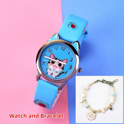 sengpan Christmas wishlist New Cute Cheese Cat Pattern Children Watches with Bracelet Quartz Analog Kids Watches For Girls Boys Ladies Clock Gift Relogio