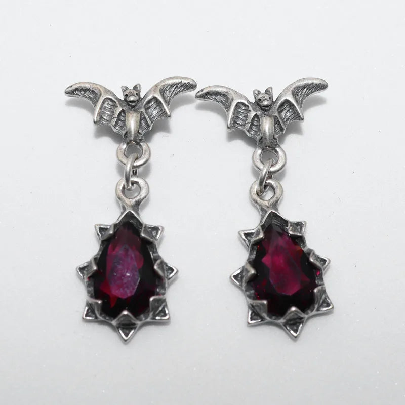 sengpan Retro Goth Bat Zircon Earrings Suitable for Personality Men and Women Punk Rock Hip Hop Earrings Halloween Accessories