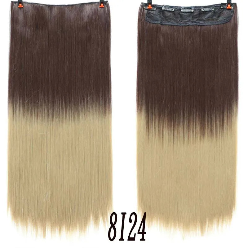 sengpan  24inche 5Clip Long Straight Hair Gradient Straight Hair Synthesis Hair Extension High Temperature Women Hair Extension