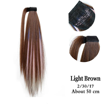 sengpan Synthetic Double Ponytail Highlighting Wig Female Bandage Wavy Hair COS Color Straight Ponytail Extension Natural Wig