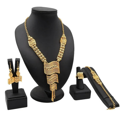 sengpan - Dubai Big Necklace Jewelry Set For Women Wedding Rings African Bracelet Bridal Gold Earrings Ethiopian 24K Moroccan Arabe