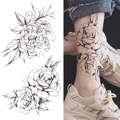 sengpan Death Skull Flower Temporary Tattoo For Women Girls Snake Bird Peony Tattoo Sticker Black Fake Blossom Sexy Tatoo Transfer Adult