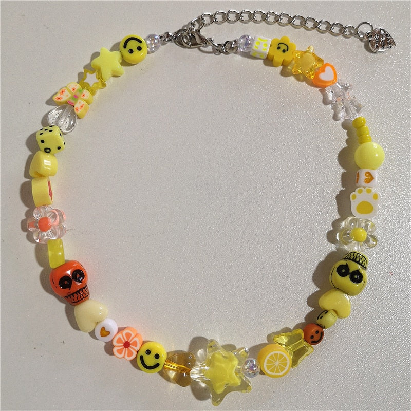 sengpan christmas wishlist valentines day gifts for her Harajuku Trendy Clay Fruit Smiley Pearl Beaded Choker Necklace For Women Men Bff Kpop Goth EMO Halloween Y2k Jewelry Accessories