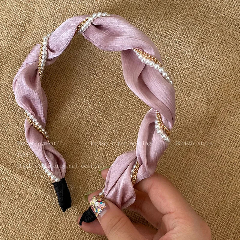 sengpan Woman Elegant Tassel Pearl Hairband Stain Headband Bezel Women Head Hoop Hair Accessories Turban Headwear Ornaments