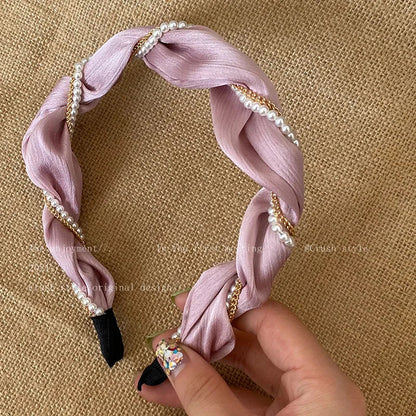 sengpan Woman Elegant Tassel Pearl Hairband Stain Headband Bezel Women Head Hoop Hair Accessories Turban Headwear Ornaments