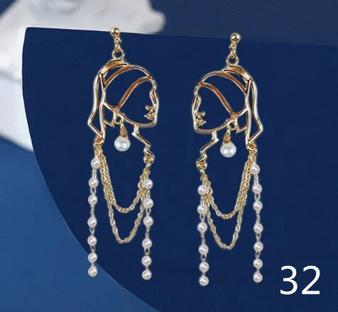 sengpan Chinese Style Pavilion Pearl Drop Earrings Fashion Vintage Dangle Bohemian Earrings for Women Ethnic Party Earrings Jewelry