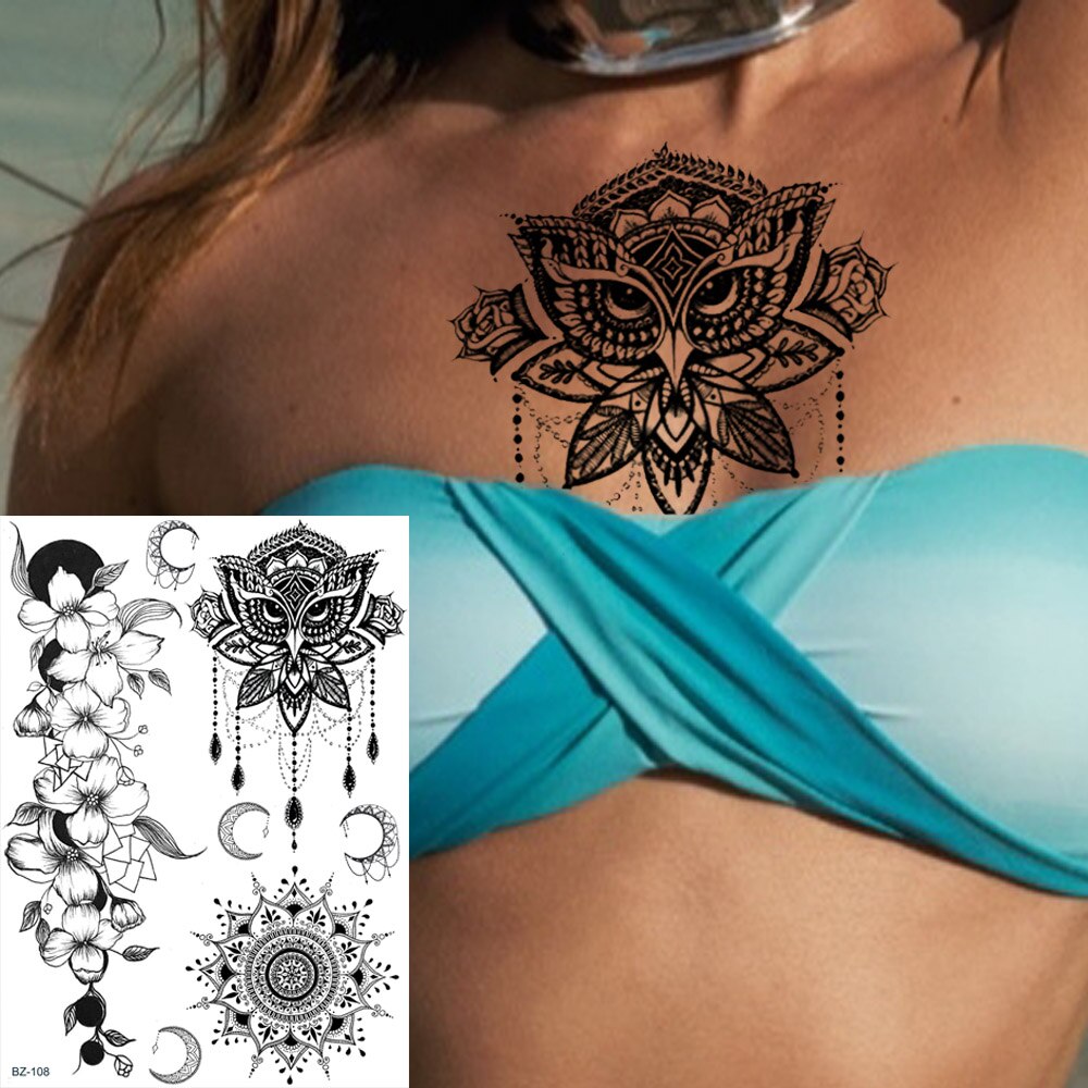 sengpan western jewelry for women Black Henna Lace Temporary Tattoos Sticker For WOmen Butterfly Moth Mehndi Flower Fake Tatoo Sticker Feather Flora Tatoo